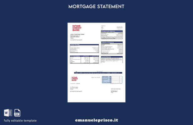 estratto conto mutuo bancario Russia Home Credit in stile verificato nel modello